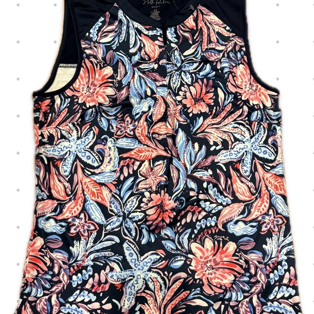 Stella Parker Sport Sleeveless Quarter-Zip Floral Starfish Performance Top NEW